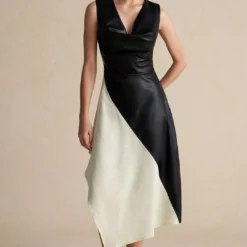 Color Block Draped Cowl Neck Asymmetrical Midi Dress -Women's Clothing Store 00009ad7 a1af 4258 82c7 eb67e536d837