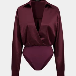 Patchwork Long Sleeve Satin Bodysuit -Women's Clothing Store 00061aa8 9c1d 4e87 a99f fddb939360dd