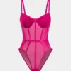Sheer Mesh Bustier Sleeveless Bodysuit