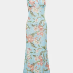 Floral Leaves Print Bustier Slip Midi Dress
