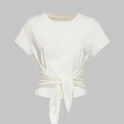 Tie Front Ruched Short Sleeve T-Shirt