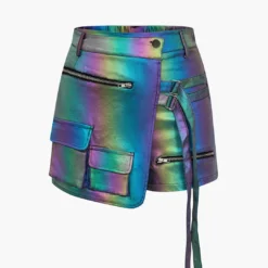 Rainbow Print Asymmetrical Pocket Shorts