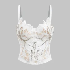 Bustier 3D Floral Embroidery Rhinestone Cami Top