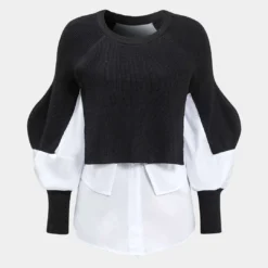 Knit Patchwork Sweater Long-Sleeve Top