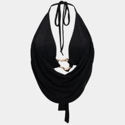 Metallic Decor Cowl Neck Halter Tie-Up Cami Top