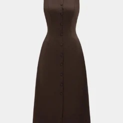 Button Detail Sleeveless Midi Dress
