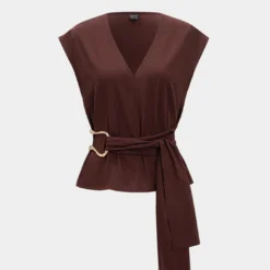 Linen Tie Front Short-Sleeve T-Shirt