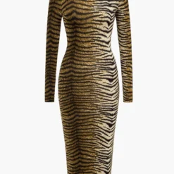 Leopard Print Long Sleeve Slim Midi Dress -Women's Clothing Store 031de48c be23 4e82 9ae6 3e0fd16059fa