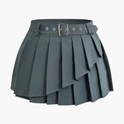 Buckle Layer Pleated Mini Skirt