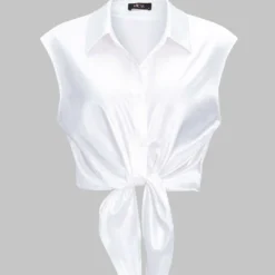 Satin Knotted Ruched Sleeveless T-Shirt