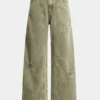 Denim Washed Ripped Wide Leg Jeans