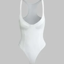 Basic Solid Deep-V Neck Bustier Bodysuit
