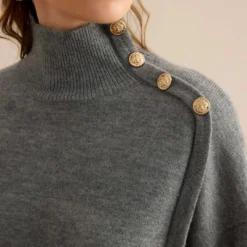 Knit Asymmetrical Button Long-Sleeve Top -Women's Clothing Store 058c0e48 803b 4633 a3e2 e3f651182d1b