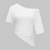 Asymmetrical Short Sleeve Ruched T-Shirt