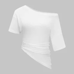 Asymmetrical Short Sleeve Ruched T-Shirt