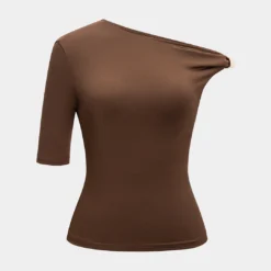 Metallic One Shoulder Short Sleeve T-Shirt