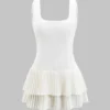 Solid Pleated Backless Mini Dress