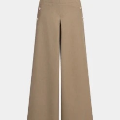 Metallic Button High Waist Wide Leg Ruched Trousers