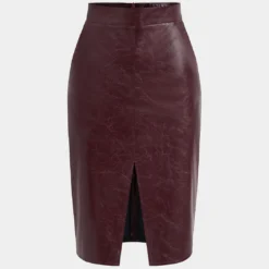 Faux Leather High Waist Split Skirt