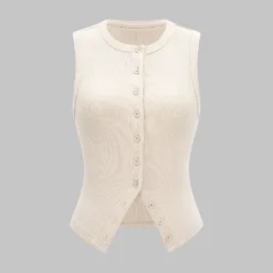 Round Neck Ribbed Button Tank Top