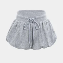Solid Drawstring High Waist Skort