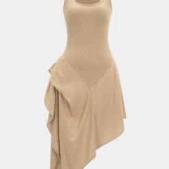 Linen Patchwork Ruched Asymmetrical Sleeveless Maxi Dress -Women's Clothing Store 09193fc4 5d2b 4bf1 919d 016c0662a6b6