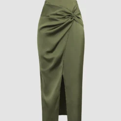 Twist Detail Slit Satin Skirt
