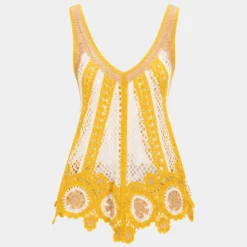 Knit V-neck Crochet Hollow Out Tank Top