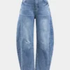 Denim Buton Pocket Wide Leg Barrel Jeans