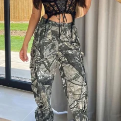 Abstract Print Multi-pocket Straight Leg Cargo Pants