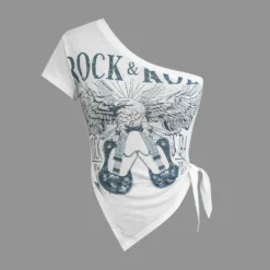 Guitar Print One Shoulder Knot Side Tank Top