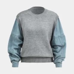Denim Patchwork Sweater Long-Sleeve Top