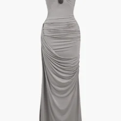 Solid Strapless Ruched Maxi Dress