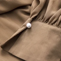 Chiffon Pleated Drawstring Bead Ruffle Long-Sleeve Shirt -Women's Clothing Store 0d449f3a e8fb 4388 a6b4 01d854d9670a