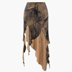 Tie Dye Asymmetric Ruffle Hem Skirt