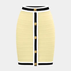 Knit Stripes Contrast Print Button Skirt