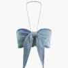 Chain Strap Halter Denim Bow Cami Top
