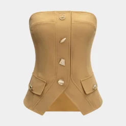 Metal Button Flap Pocket Strapless Tube Top