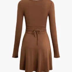 Basic Solid Long Sleeves U-Neck A-Line Mini Dress -Women's Clothing Store 0e828568 1246 4a1a 8514 cdc8ff5849b1