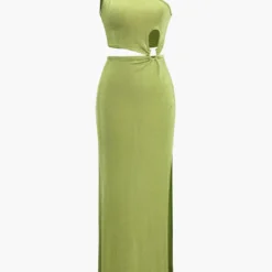 Ruched Cut Out Asymmetrical One Shoulder Slit Maxi Dress