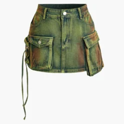 Distressed Flap Pocket Denim Mini Skirt