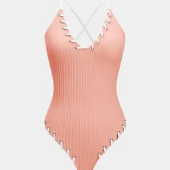 Contrast Whipstitching Tie Back Sleeveless Slip Bodysuit -Women's Clothing Store 0fc34917 36e8 4b2a ae30 38a52141bdb7