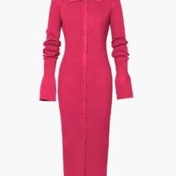 Shell Sleeve Ribbed Buttons Down Maxi Dress -Women's Clothing Store 10f4412b b2e6 4f60 9e46 685672813b21