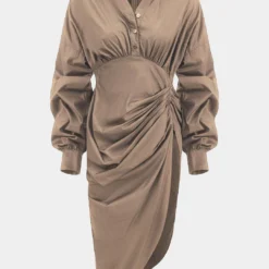 V-Neck Ruched Slit Midi Dress -Women's Clothing Store 1105397b 72c0 45ef 801f 90d8760ae6eb