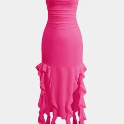 Solid Ruffle Hem Ruched Tube Maxi Dress -Women's Clothing Store 118005a8 a41f 4a4b 9f5a 254ecd6b408f