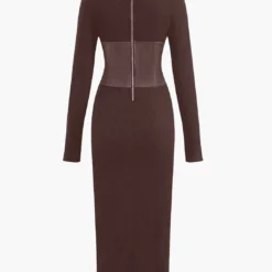 Solid Faux Leather Patchwork Midi Dress -Women's Clothing Store 118308ac a0fb 4c7c 80db aace19a8fc9b