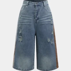 Denim Ripped Patchwork Shorts