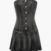 Denim Pleated Strapless Mini Dress