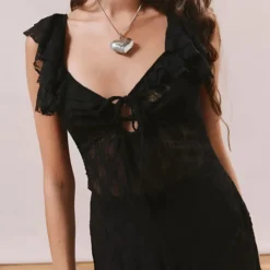 Lace Asymmetrical Tie-Up Midi Dress