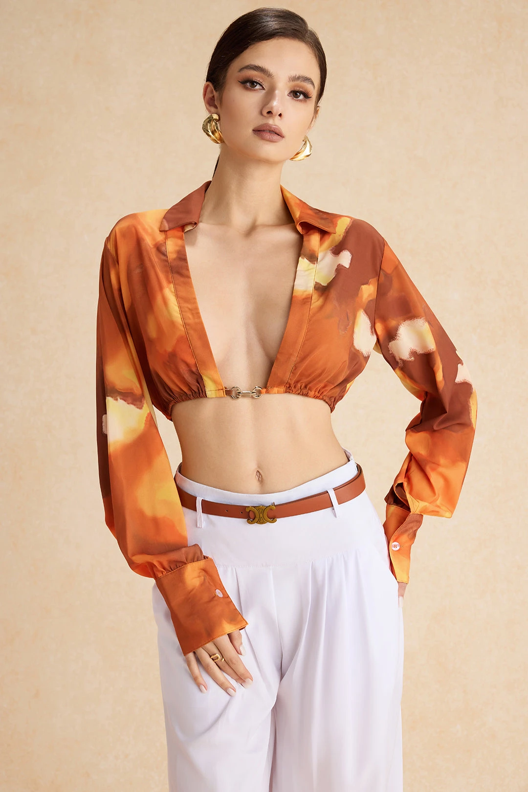 Watercolor Print Ruched Long-Sleeve Shirt 7 Watercolor Print Ruched Long-Sleeve Shirt - Image 7